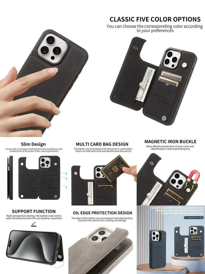 Premium Mobile Leather Back Cover With Mini Wallet for iPhone 13– Stylish, Durable & Scratch Resistant Case