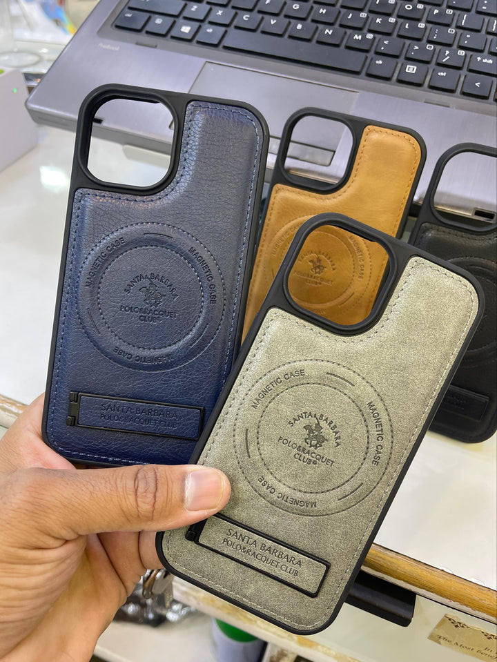 Luxury Magnetic Leather Stand Case for iPhone 16 – Polo Club Inspired